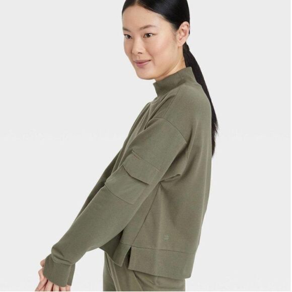 All In Motion Women’s French Terry Butter Wash Sweatshirt Army Green XL NWT - Picture 2 of 15